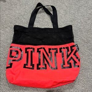 PINK Victoria's Secret Red and Black Canvas Tote
